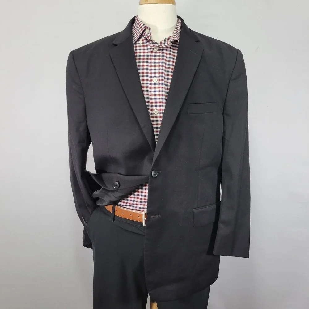 JOS A BANK Men's Sport Coat Blazer Two Button Charcoal‎ Black Wool Size 46R